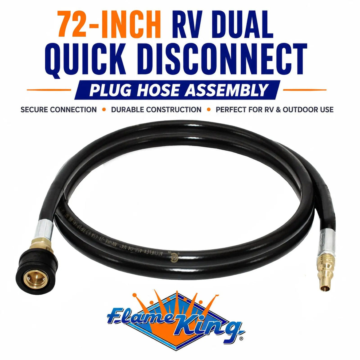Flame King RV, Van, Trailer, Dual Quick Connect Hose, LP Gas Only, 72 Inch, 1/4 Inch by Flame King Products
