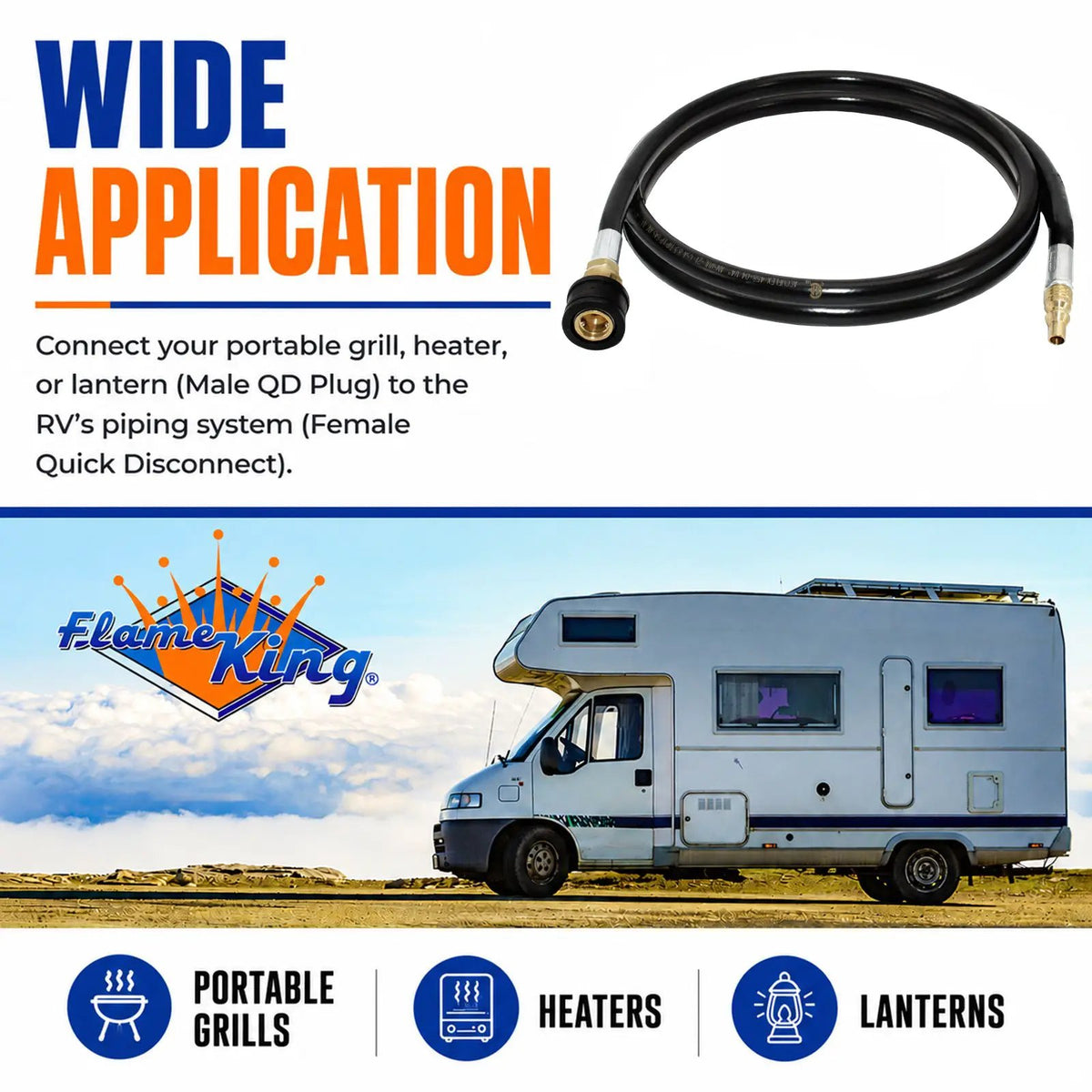 Flame King RV, Van, Trailer, Dual Quick Connect Hose, LP Gas Only, 72 Inch, 1/4 Inch by Flame King Products