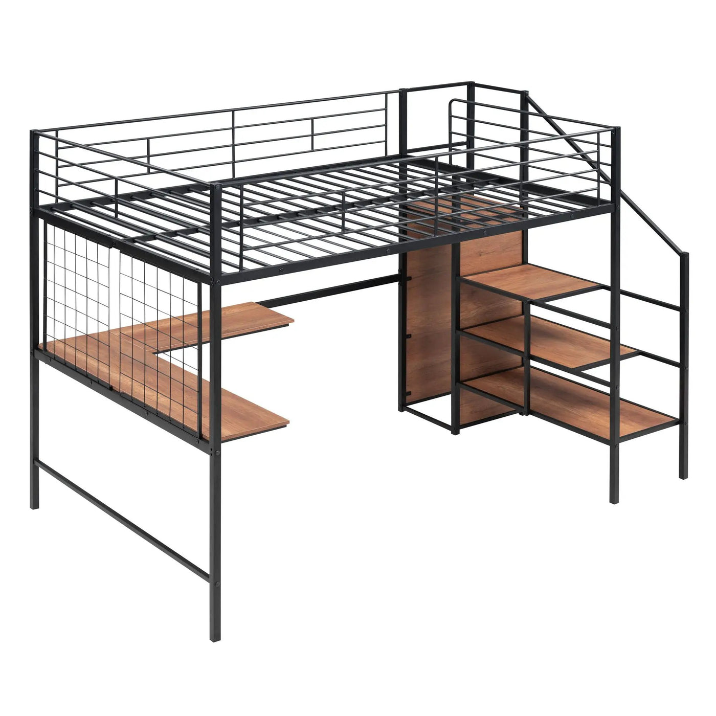 Loft Bed With Desk And Grid, Stylish Frame With Lateral Storage Ladder And Wardrobe by HouseOfZazla