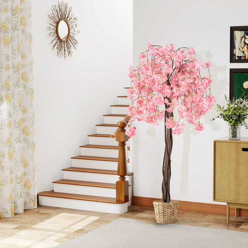 5.5 FT Tall Artificial Cherry Blossom Tree with Pink/White Flowers 2 Pack by DirectDeals