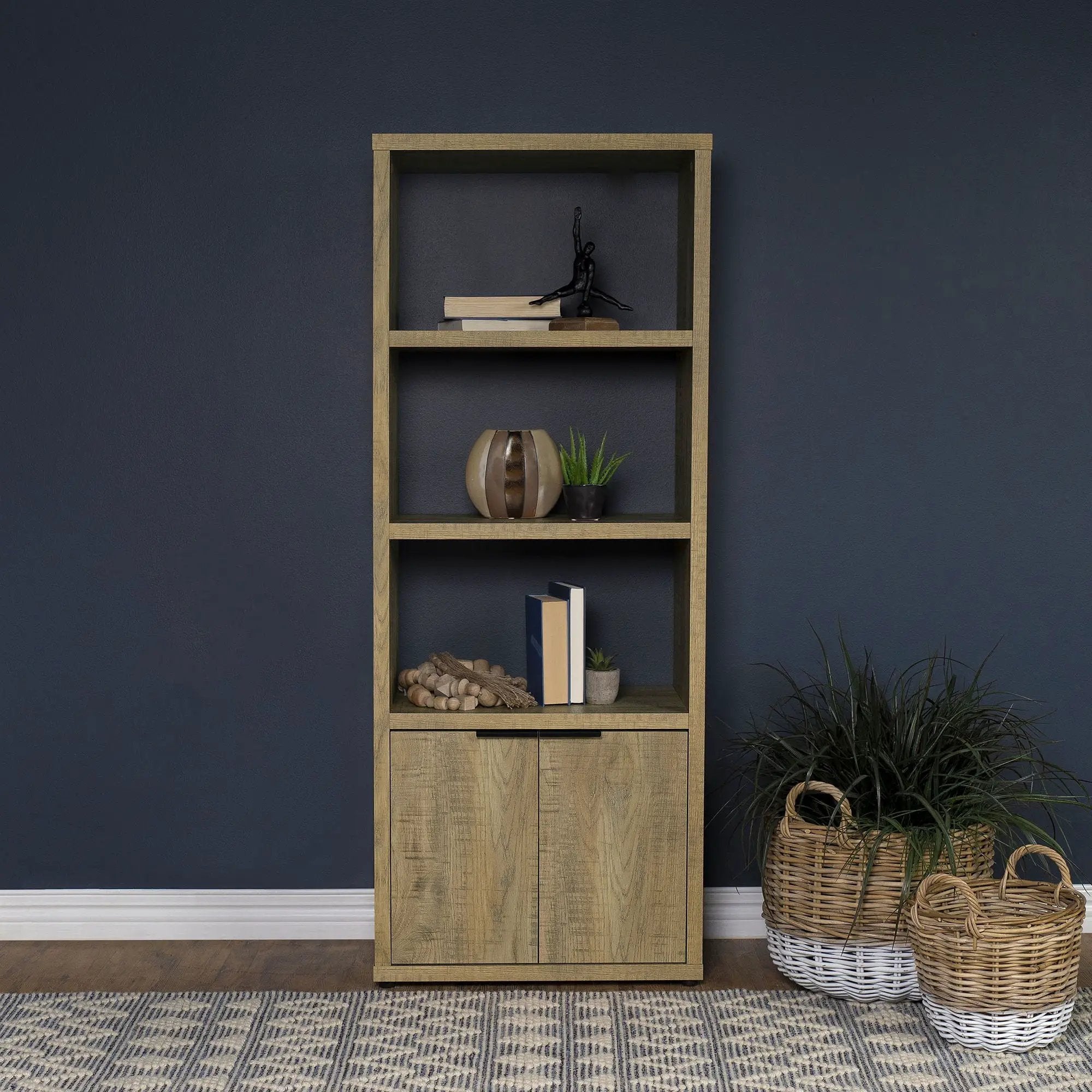 Noriega - 3 Shelf Media Tower With Open Shelves And Hidden Cabinet Storage - Mango Color by HouseOfZazla