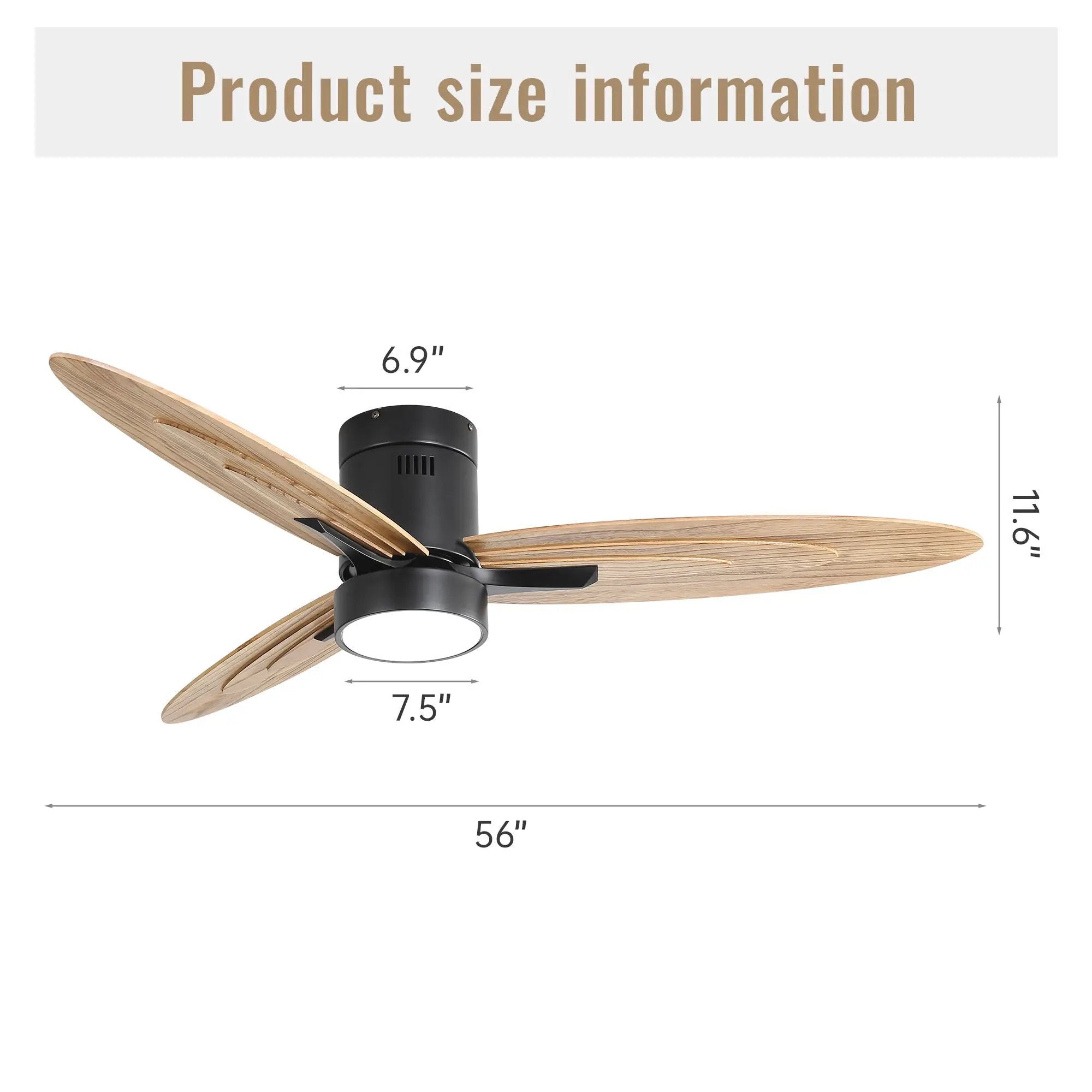 Flush Mount Ceiling Fan With Light and Remote Control, 3 Blades, Reversible DC Motor - Black by HouseOfZazla