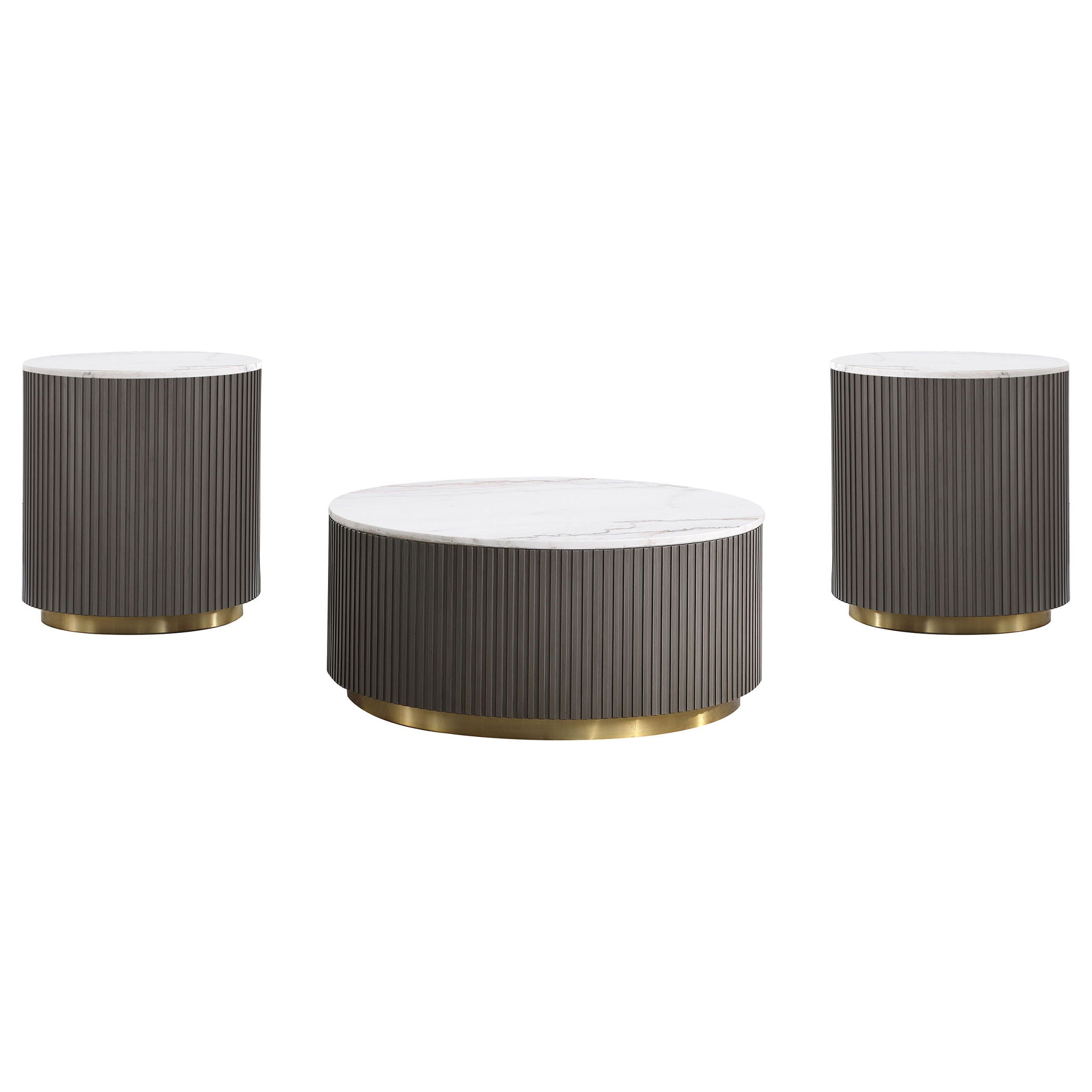 Jason 3-piece Round White Marble Coffee Table Set Charcoal by Unique Piece Furniture