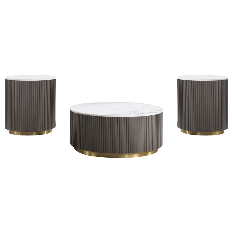 Jason 3-piece Round White Marble Coffee Table Set Charcoal by Unique Piece Furniture