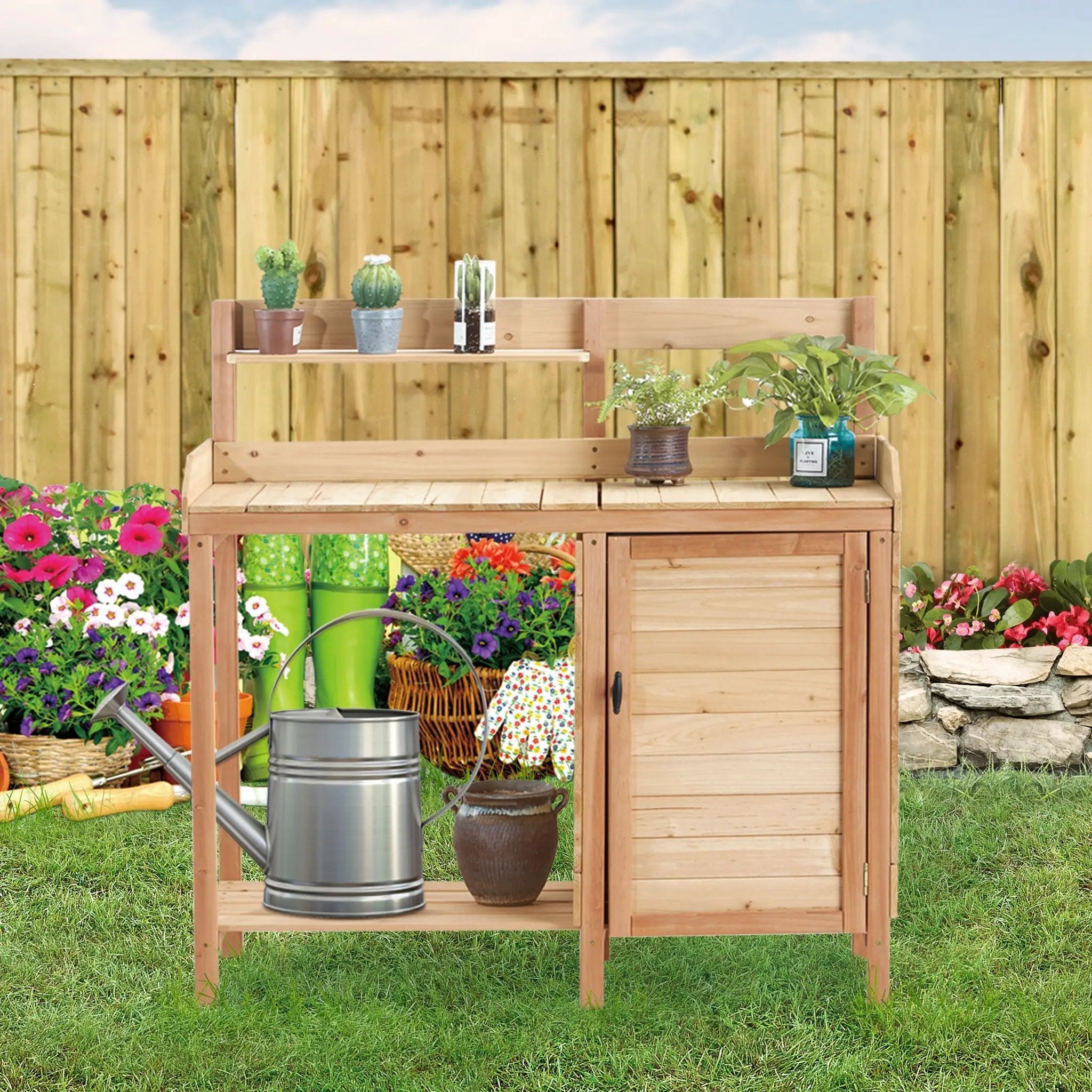 Outdoor Potting Bench Table With Sink, Garden Workstation by HouseOfZazla
