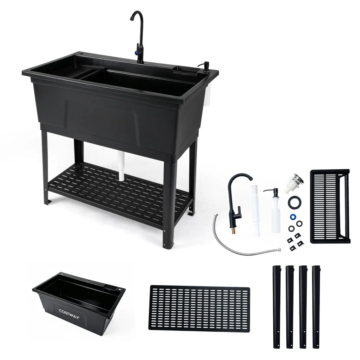 100L Utility Sink with Rotating Faucet and Storage Shelf by DirectDeals