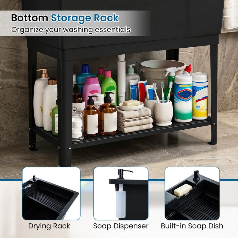 100L Utility Sink with Rotating Faucet and Storage Shelf by DirectDeals