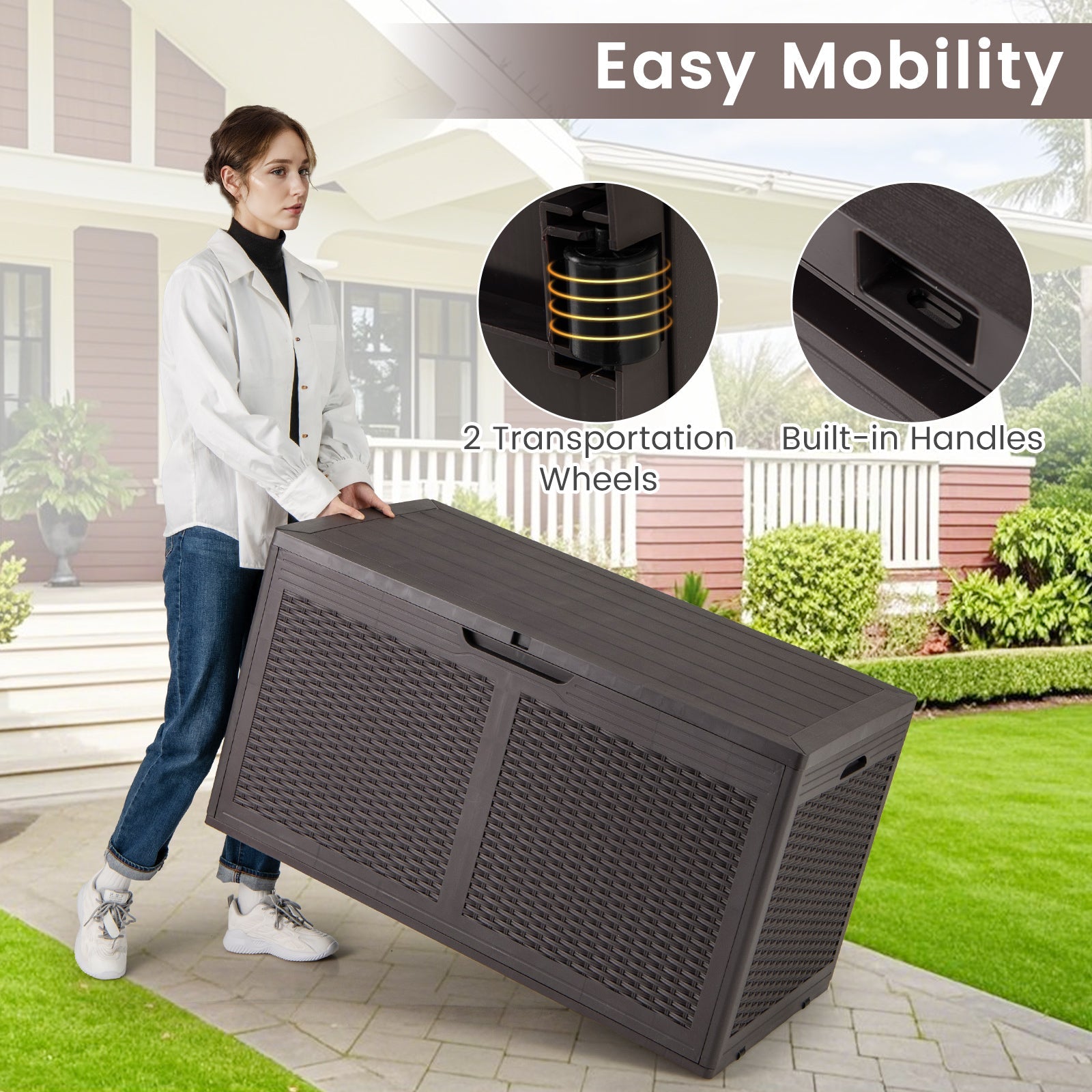 100 Gallon Resin Deck Box Outdoor Waterproof Storage Bench by DirectDeals