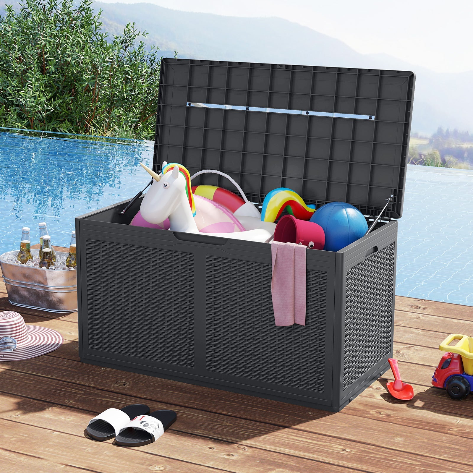 100 Gallon Resin Deck Box Outdoor Waterproof Storage Bench by DirectDeals