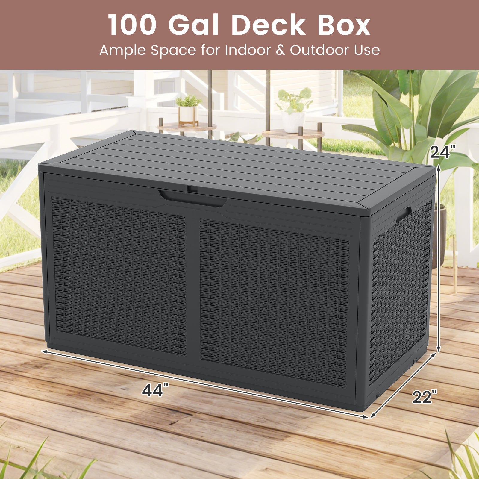 100 Gallon Resin Deck Box Outdoor Waterproof Storage Bench by DirectDeals