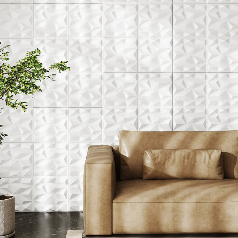 100-Pack 3D Wall Panels 12" x 12" PVC Interior Wall Decoration with Diamond Accent-White by DirectDeals