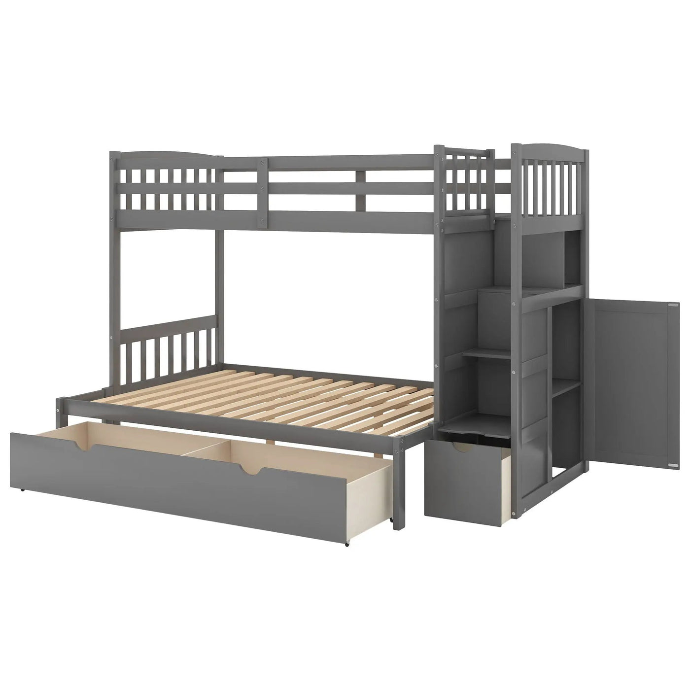 Bunk Bed, Convertible Bottom Bed, Storage Shelves And Drawers by HouseOfZazla