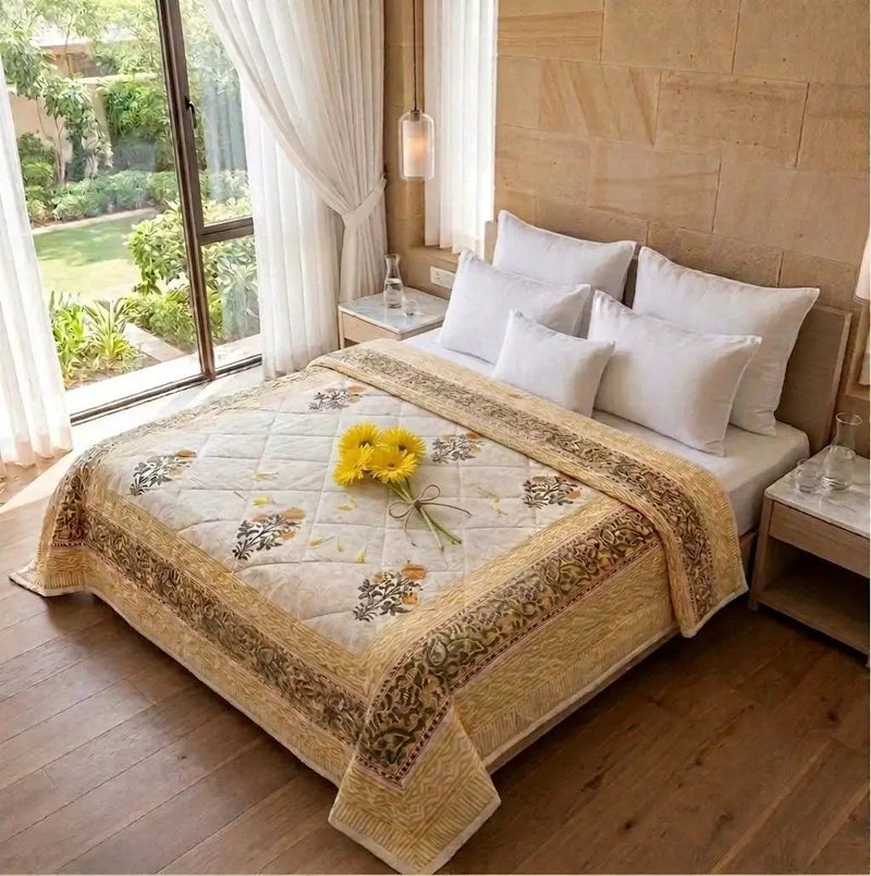 100% Cotton Muslin Reversible Comforter | Hypoallergenic Jaipur Hand Block Print by House Of Avana