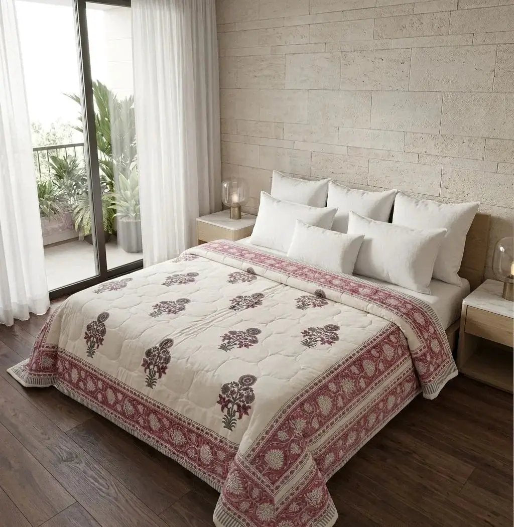 100% Cotton Muslin Reversible Comforter | Hypoallergenic Jaipur Hand Block Print by House Of Avana