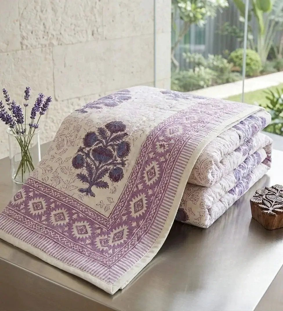 100% Cotton Muslin Reversible Comforter | Hypoallergenic Jaipur Hand Block Print by House Of Avana