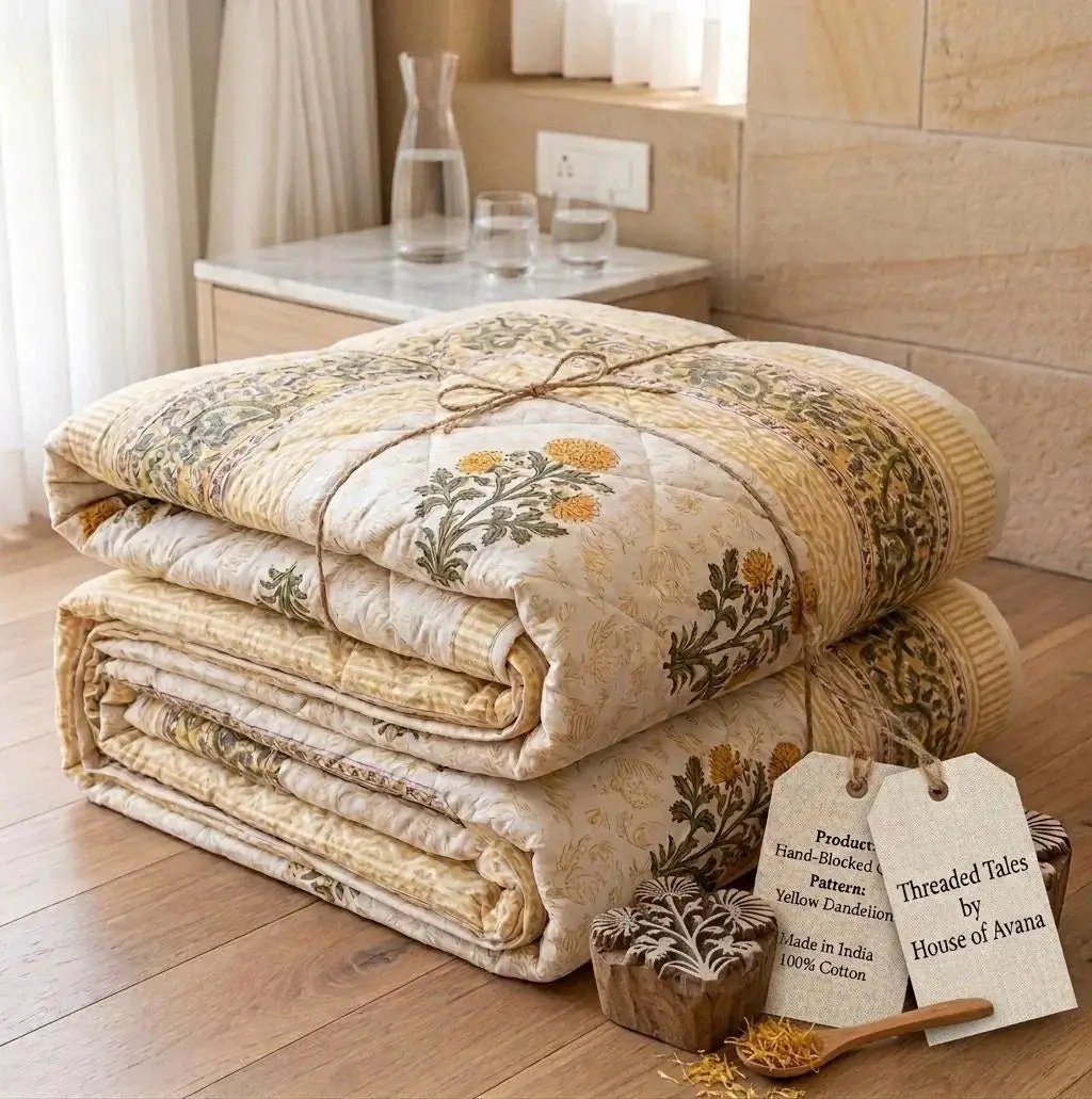 100% Cotton Muslin Reversible Comforter | Hypoallergenic Jaipur Hand Block Print by House Of Avana