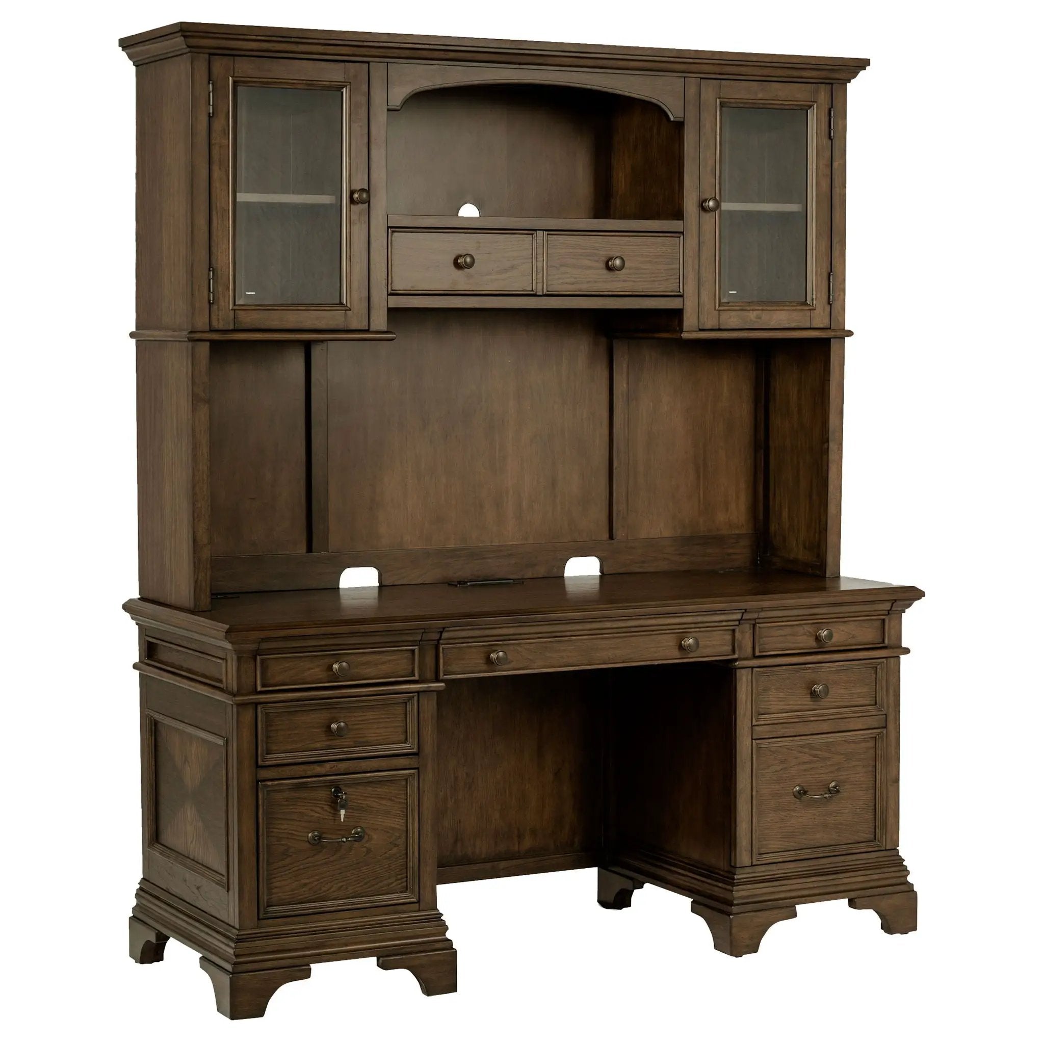 Stigham - 5 Drawer Credenza With Hutch - Oak by HouseOfZazla