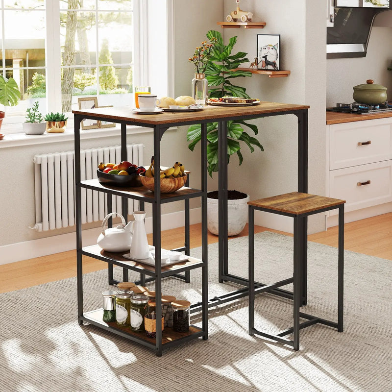 3-Piece Bar Table Set for 2 Bar-Height Dining Table with 2 Stools-Rustic Brown by DirectDeals