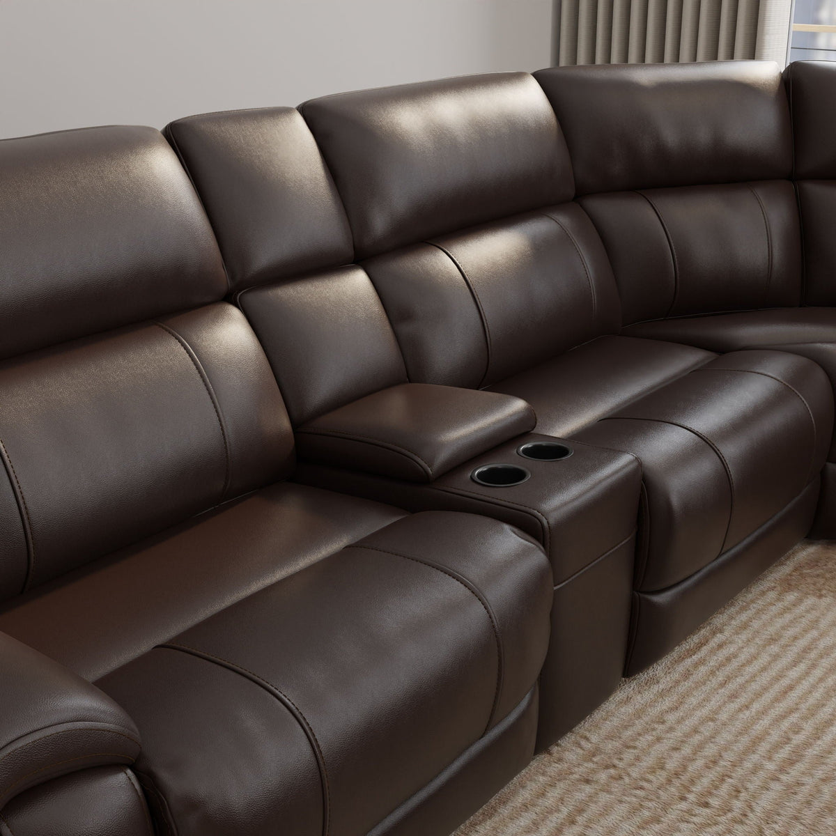 Power Sectional with Adjustable Headrest & Footrest - Dark Brown Leather, photo 2 of 8