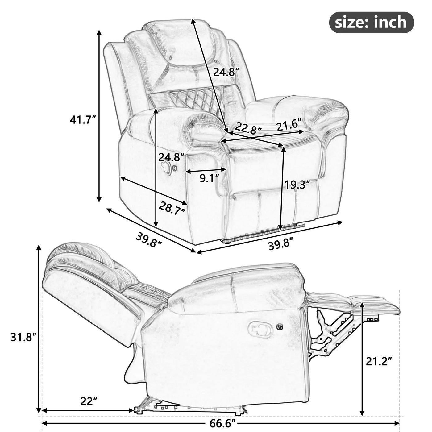 3 Pieces Recliner Sofa Sets Home Theater Seating Manual Recliner Chair With Center Console And LED Light Strip For Living Room by HouseOfZazla