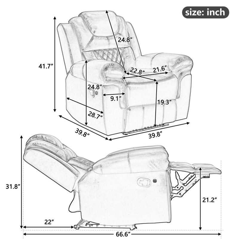 Home Theater Seating Manual Recliner Chair, Led Light Strip For Living Room - Black by HouseOfZazla