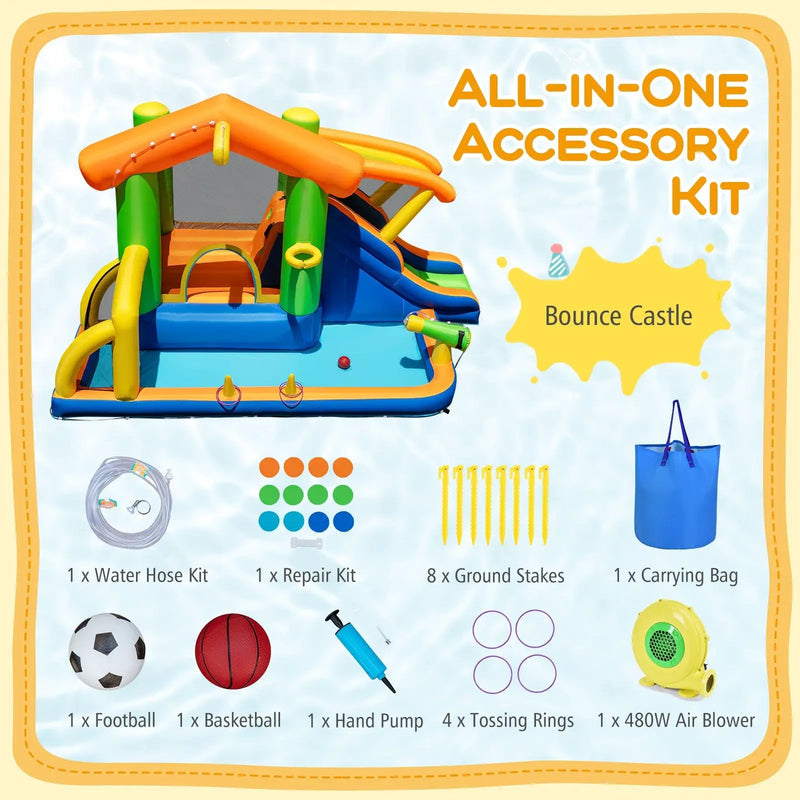 Inflatable Bounce House Water Park with Slide and 480W Blower by DirectDeals