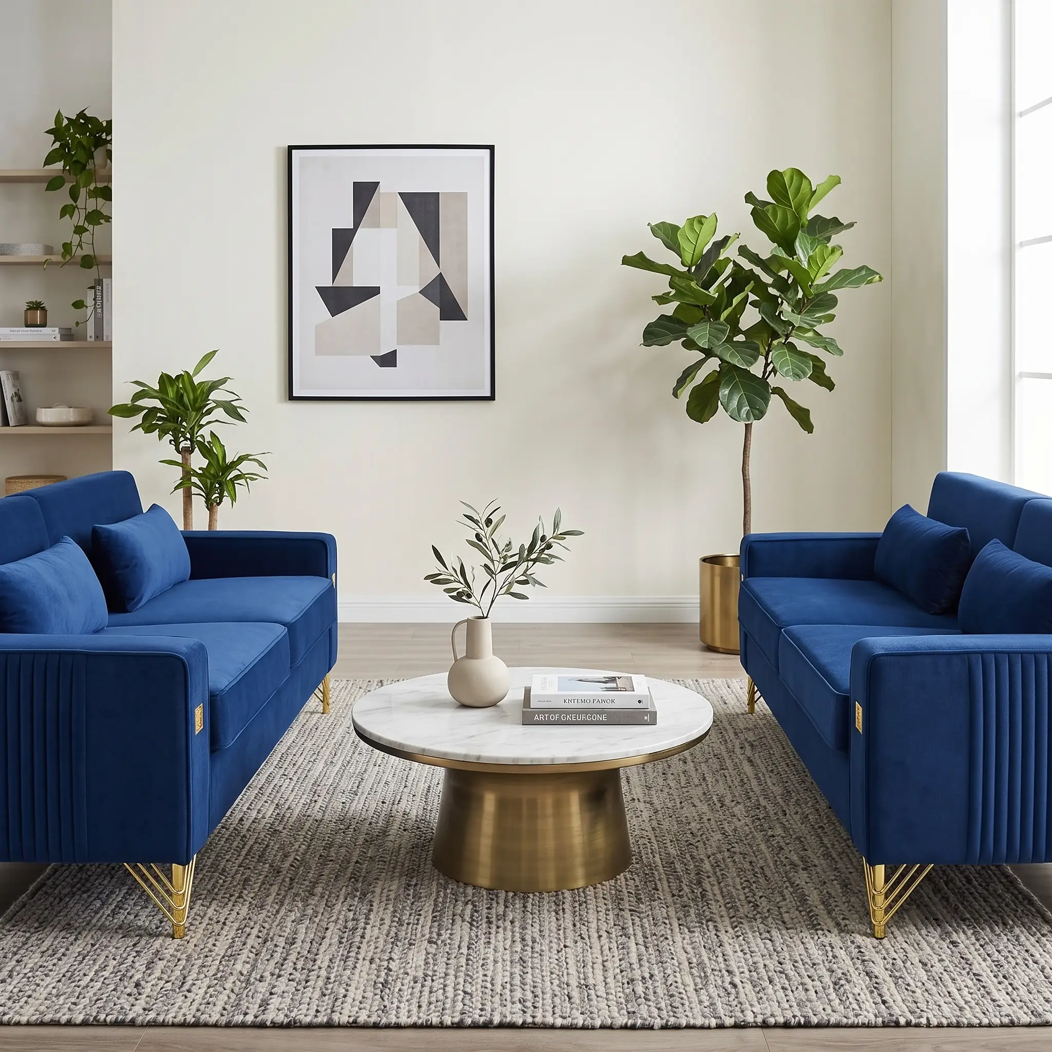 Royal Blue Velvet 2-Piece Sofa Set by HouseOfZazla