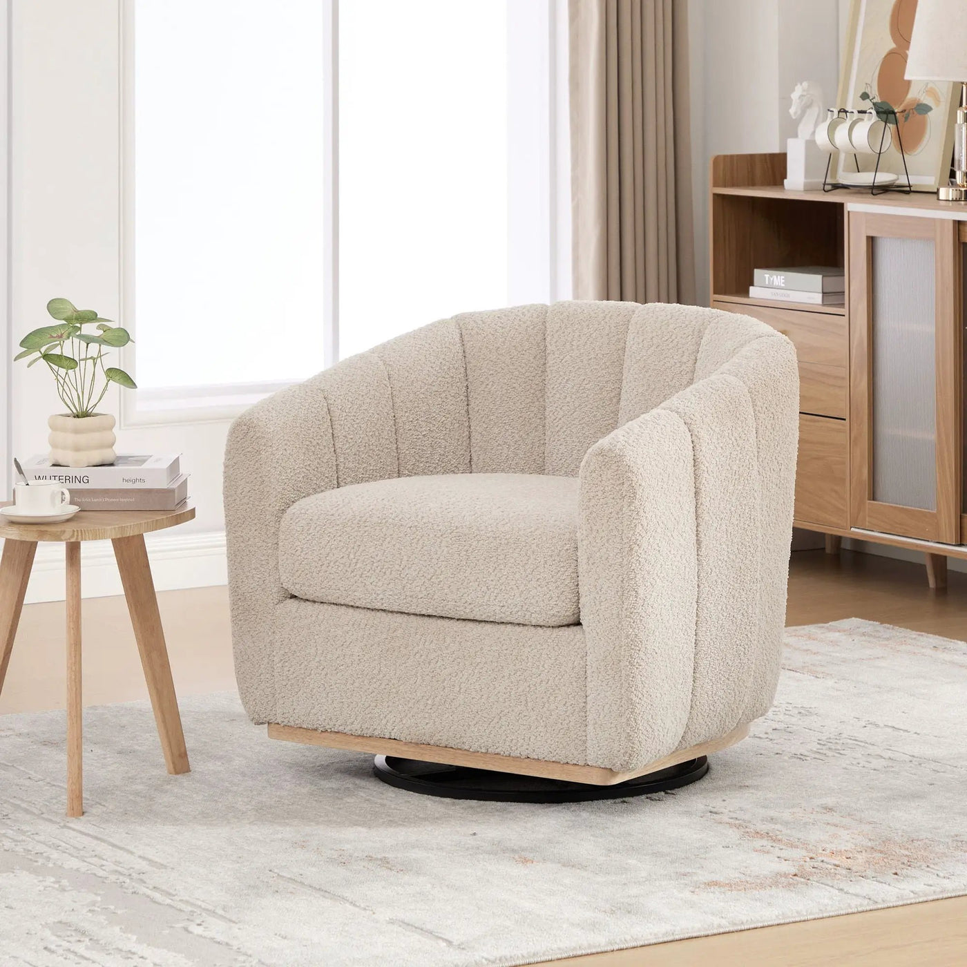 Swivel Upholstered Barrel Chair With Metal Base by HouseOfZazla