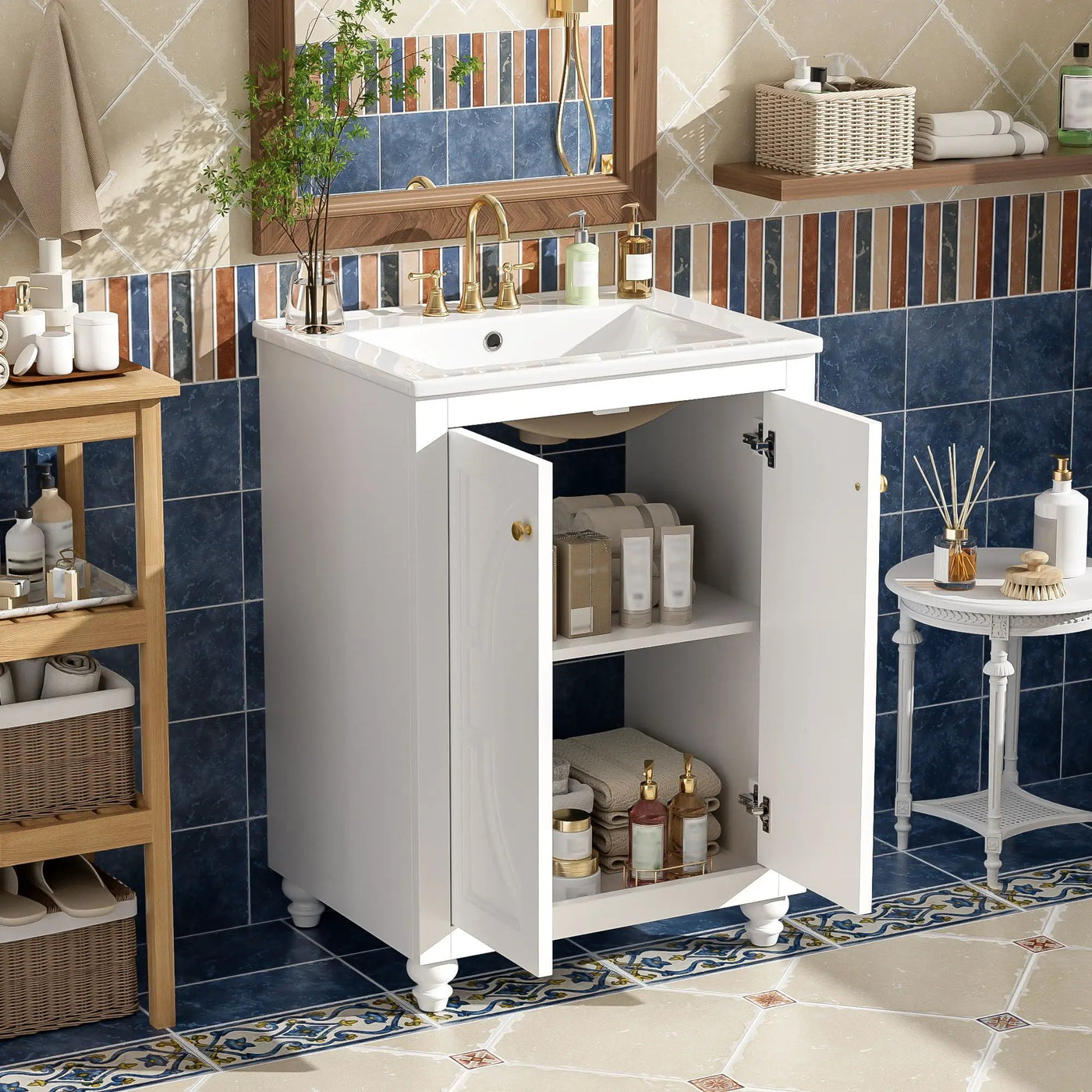 Bathroom Vanity With Ornate Elliptical Motif, Soft Close Hinges by HouseOfZazla