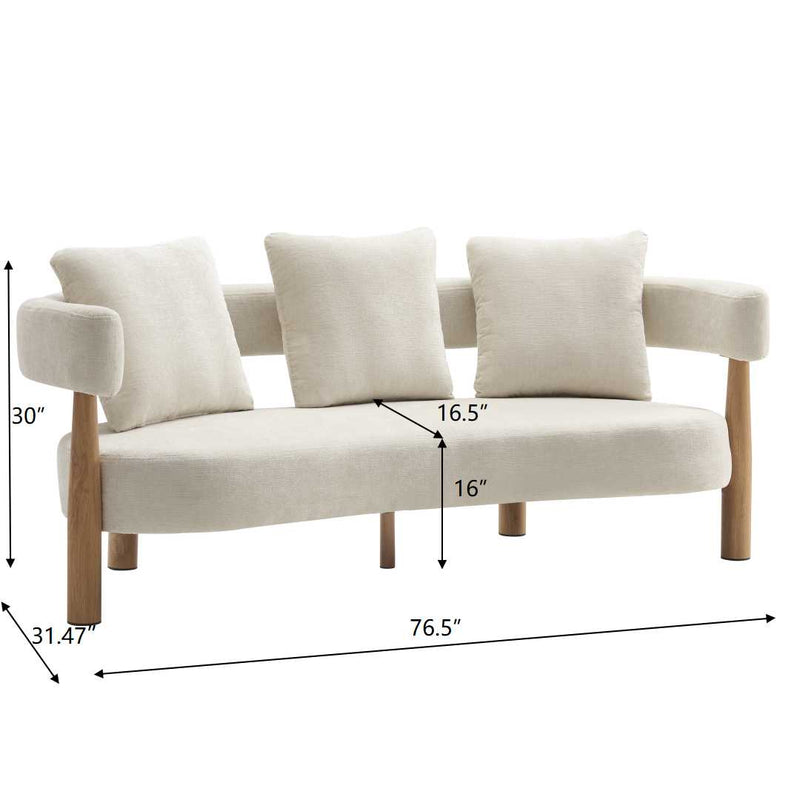 Luxe 76.5 in. Curved 3 Seater Modern Upholstered Chenille Sofa by HouseOfZazla