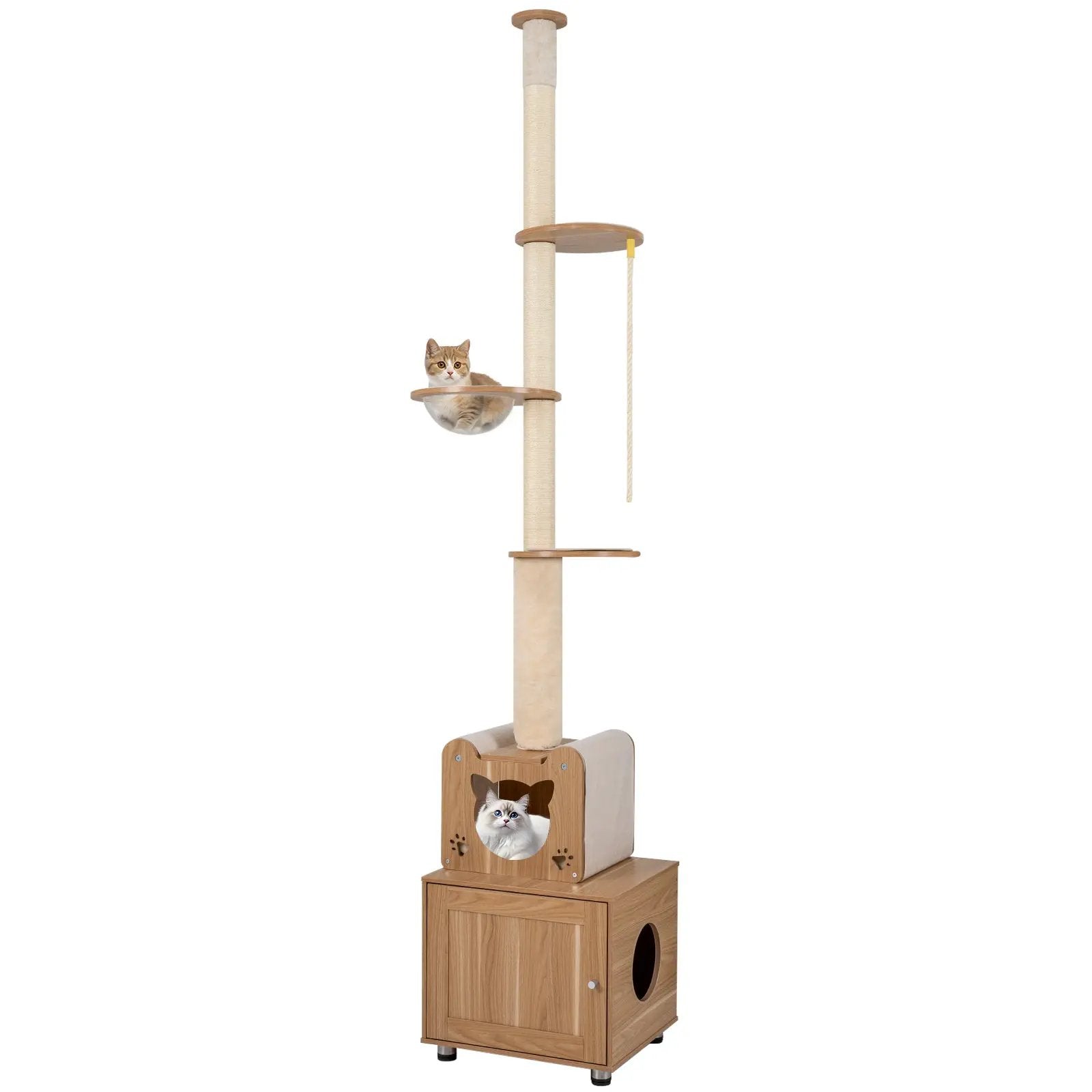 101 Inch Floor to Ceiling Cat Tree Height Adjustable with Litter Box Enclosure-Brown by DirectDeals