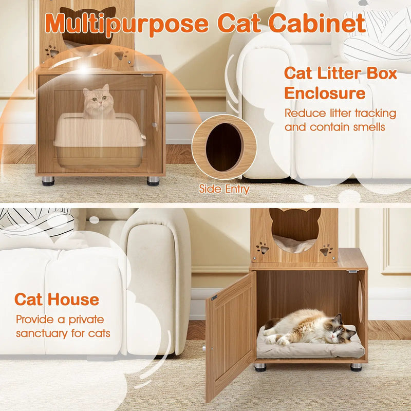 101 Inch Floor to Ceiling Cat Tree Height Adjustable with Litter Box Enclosure-Brown by DirectDeals