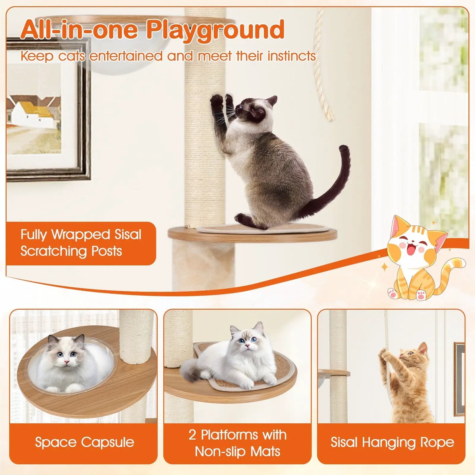 101 Inch Floor to Ceiling Cat Tree Height Adjustable with Litter Box Enclosure-Brown by DirectDeals