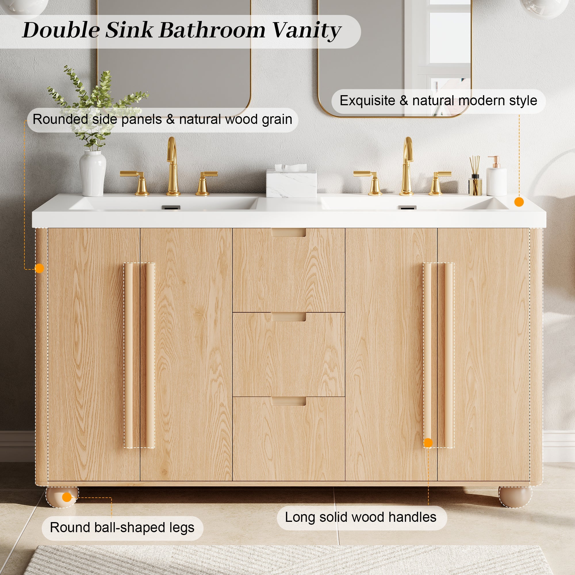 58.3" Bathroom Vanity Cabinet With 3 Drawers & 4 Doors by HouseOfZazla