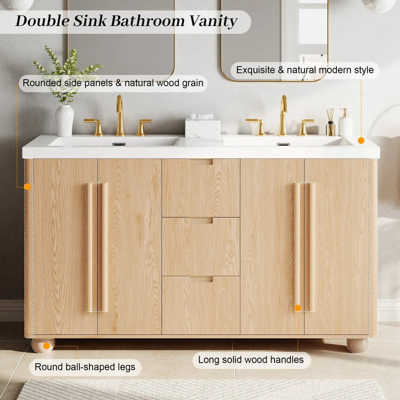 58.3" Bathroom Vanity Cabinet Only with Soft-Close Drawers by HouseOfZazla