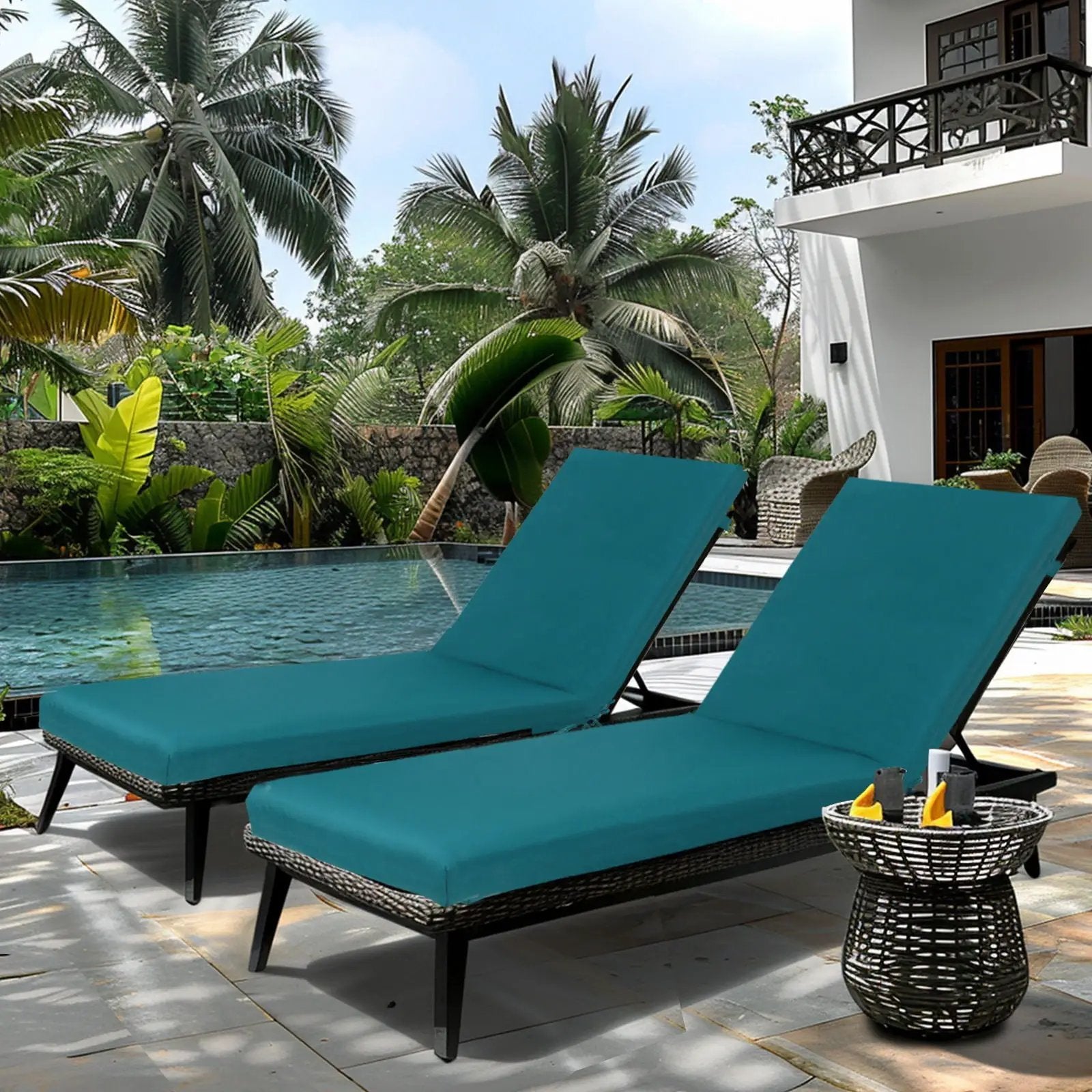 2 Piece Outdoor Chaise Lounge Cushion Set, Replacement Cushions For Patio Furniture by HouseOfZazla