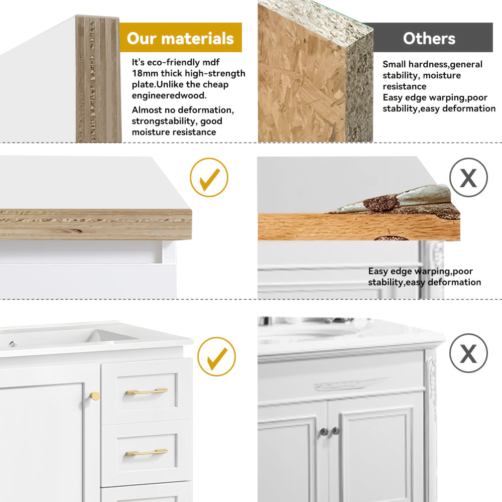 30" White Bathroom Vanity with Abundant Storage by HouseOfZazla