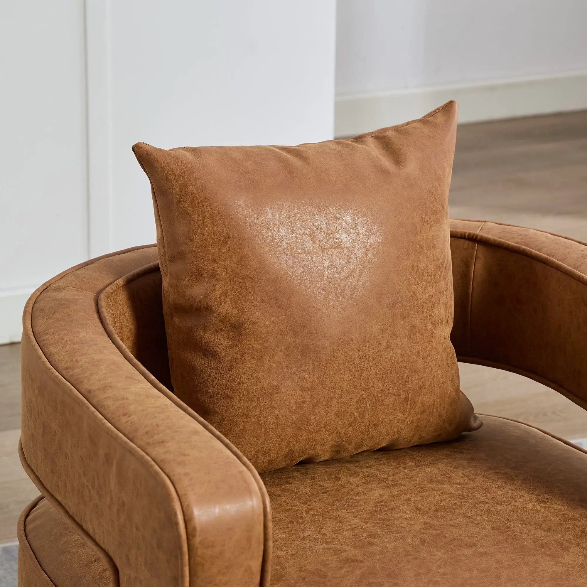 28.9"W Swivel Accent Open Back Barrel Chair in Brown PU by HouseOfZazla