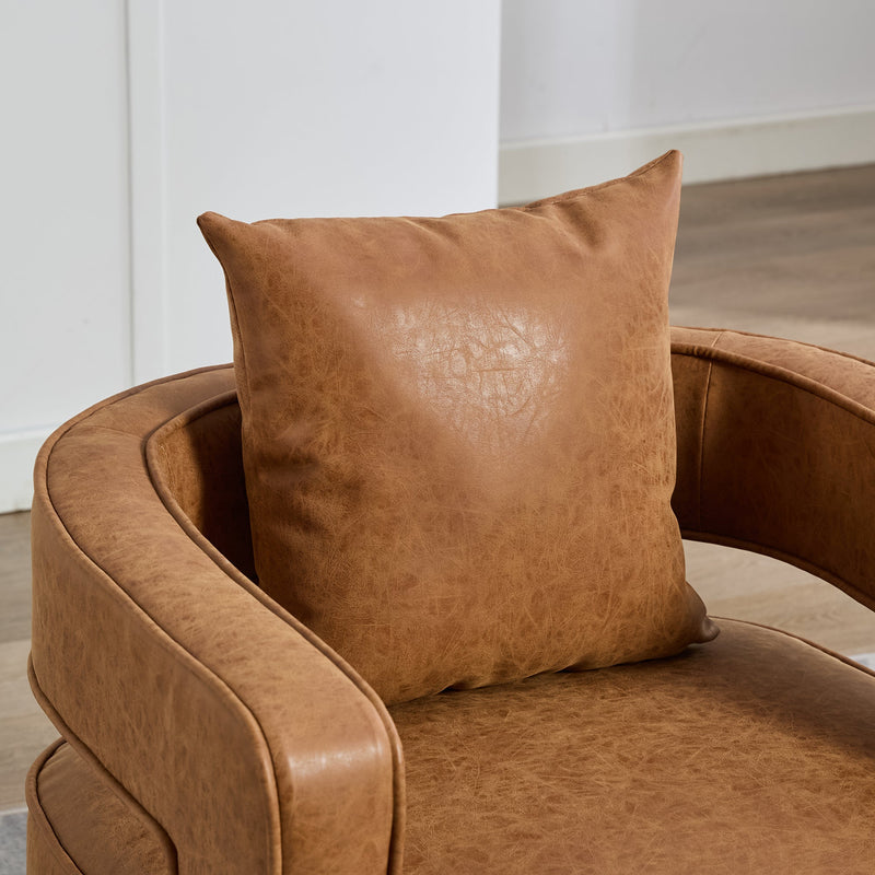 28.9"W Swivel Accent Open Back Barrel Chair in Brown PU by HouseOfZazla