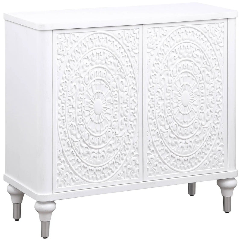 Angus - 2 Door Mandala Accent Cabinet - White by HouseOfZazla