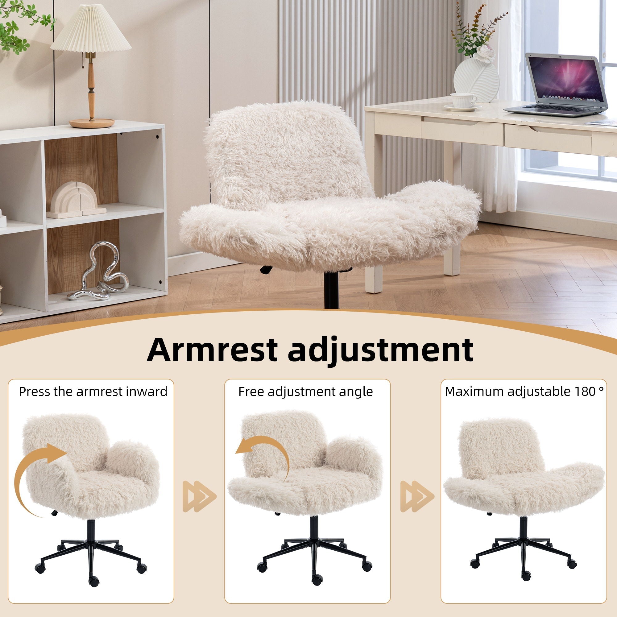 Swivel Chair With Adjustable Armrests And Wheels For Home Office - Beige by HouseOfZazla