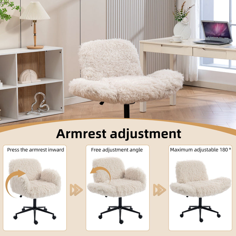 Swivel Chair With Adjustable Armrests And Wheels For Home Office - Beige by HouseOfZazla