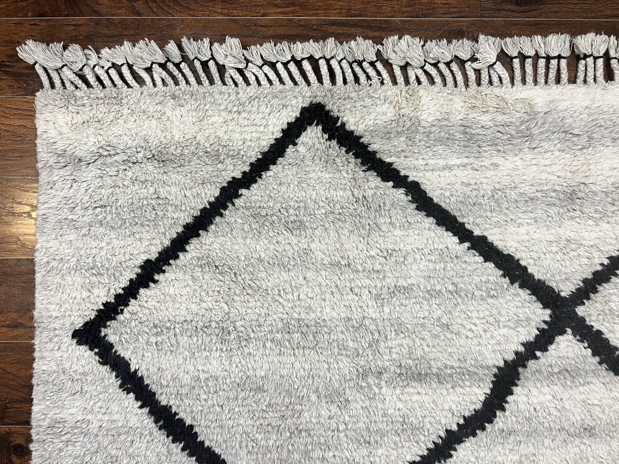 Modern Shag Rug 8x10, Gray and Black, Wool and Cotton, Lulu and Georgia, Handmade Indian Shag Rug by Jewel Rugs
