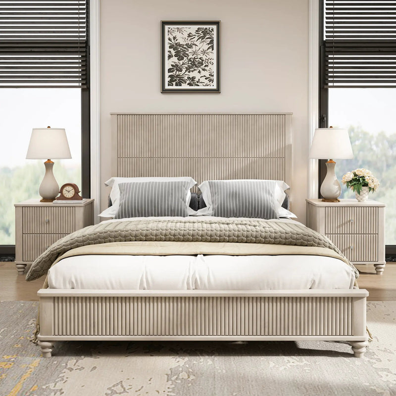 Solid Wood Queen Platform Bed Frame with Tall Headboard by HouseOfZazla
