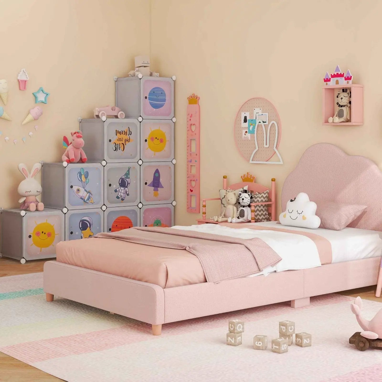 3 Pieces Kids' Room Bundle: Twin Bed Frame Wardrobe Closet Vanity Table and Stool Set by DirectDeals