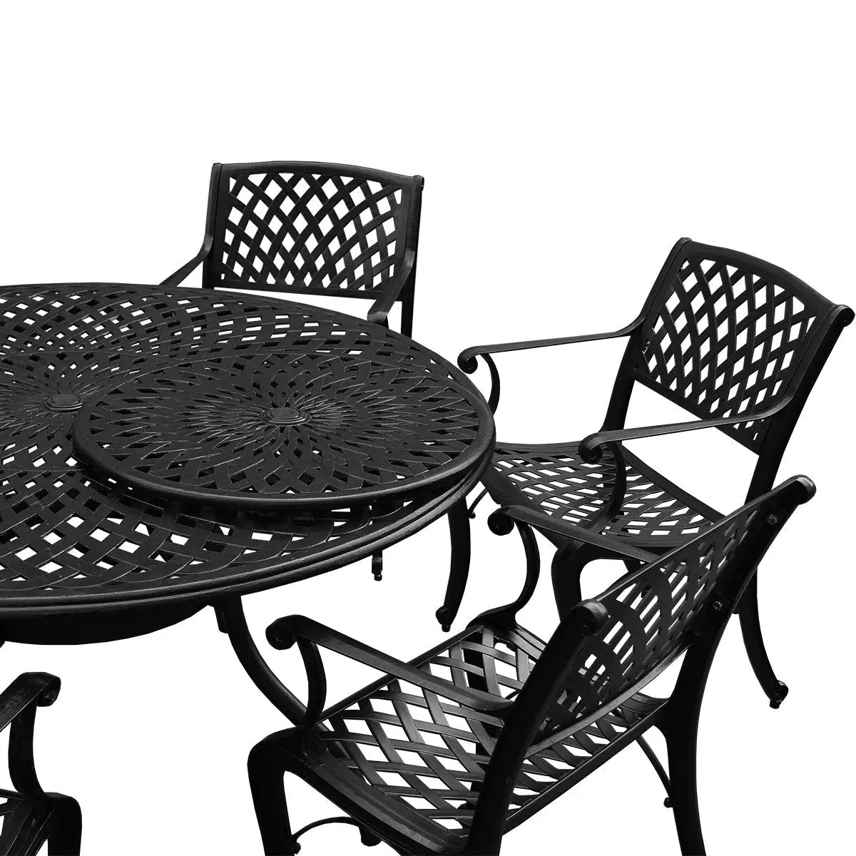 Outdoor Aluminum 7pc Round Patio Dining Set with Lazy Susan, Six Chairs by Sharicks