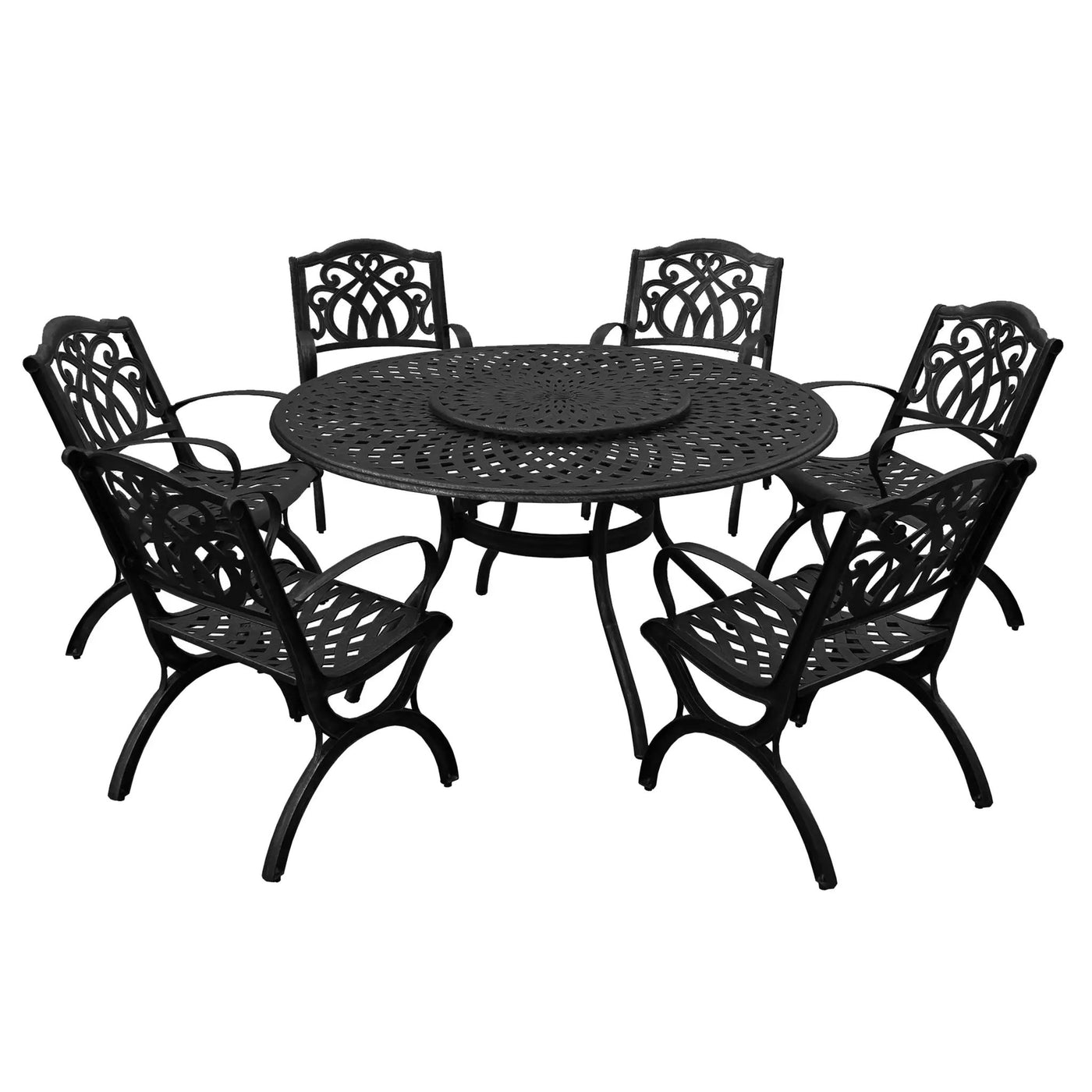 Outdoor Aluminum 7pc Round Patio Dining Set, Lazy Susan, Six Chairs by Sharicks