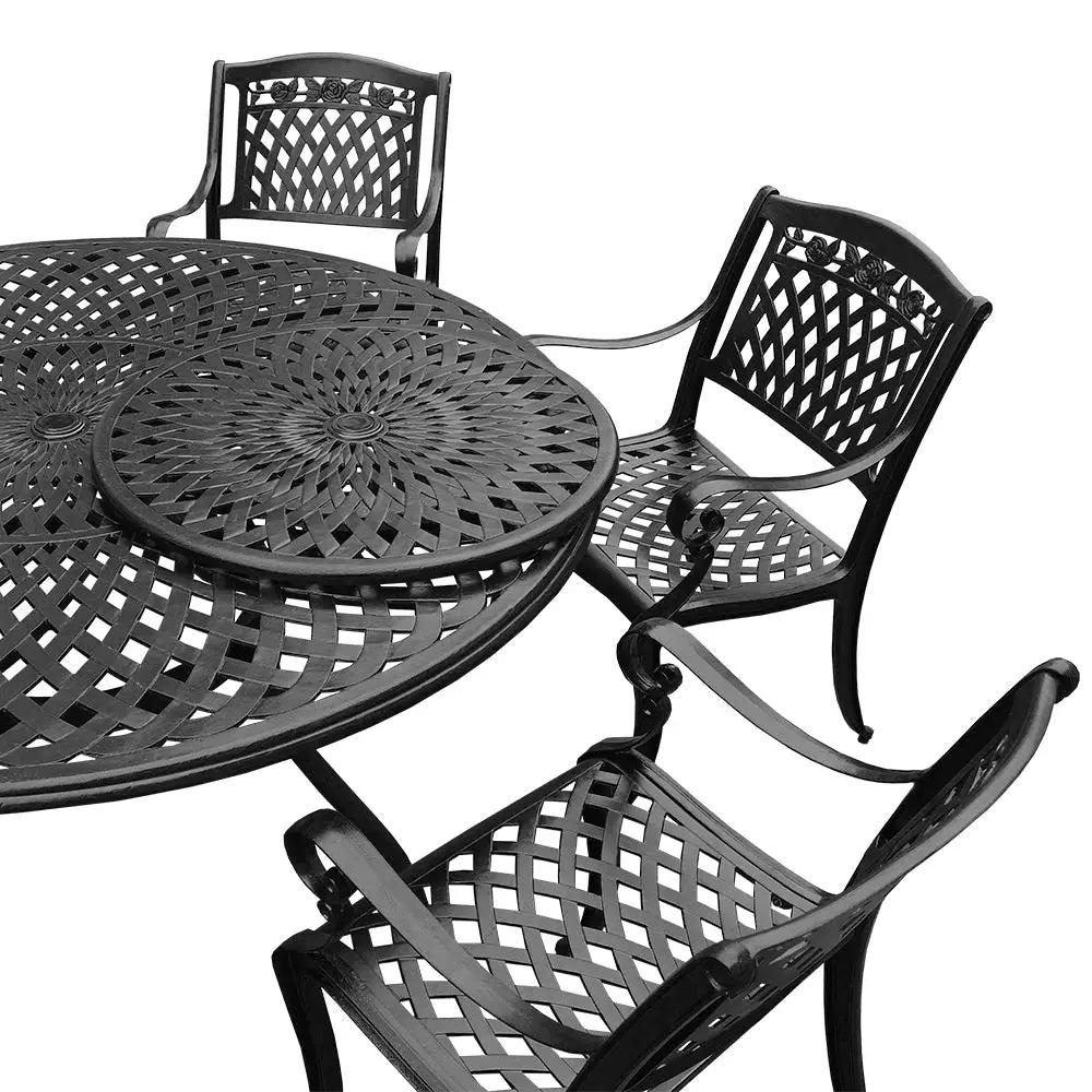 Outdoor Aluminum 7pc Round Patio Dining Set, Lazy Susan, Six Chairs by Sharicks