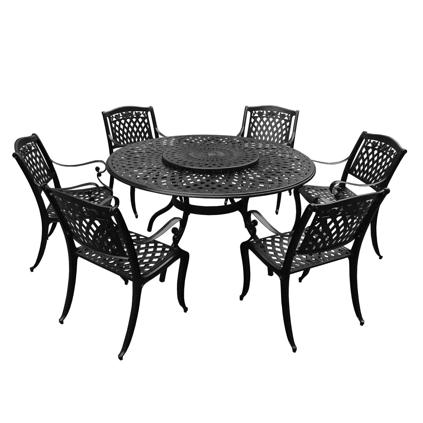 Outdoor Aluminum 7pc Round Patio Dining Set, Lazy Susan, Six Chairs by Sharicks