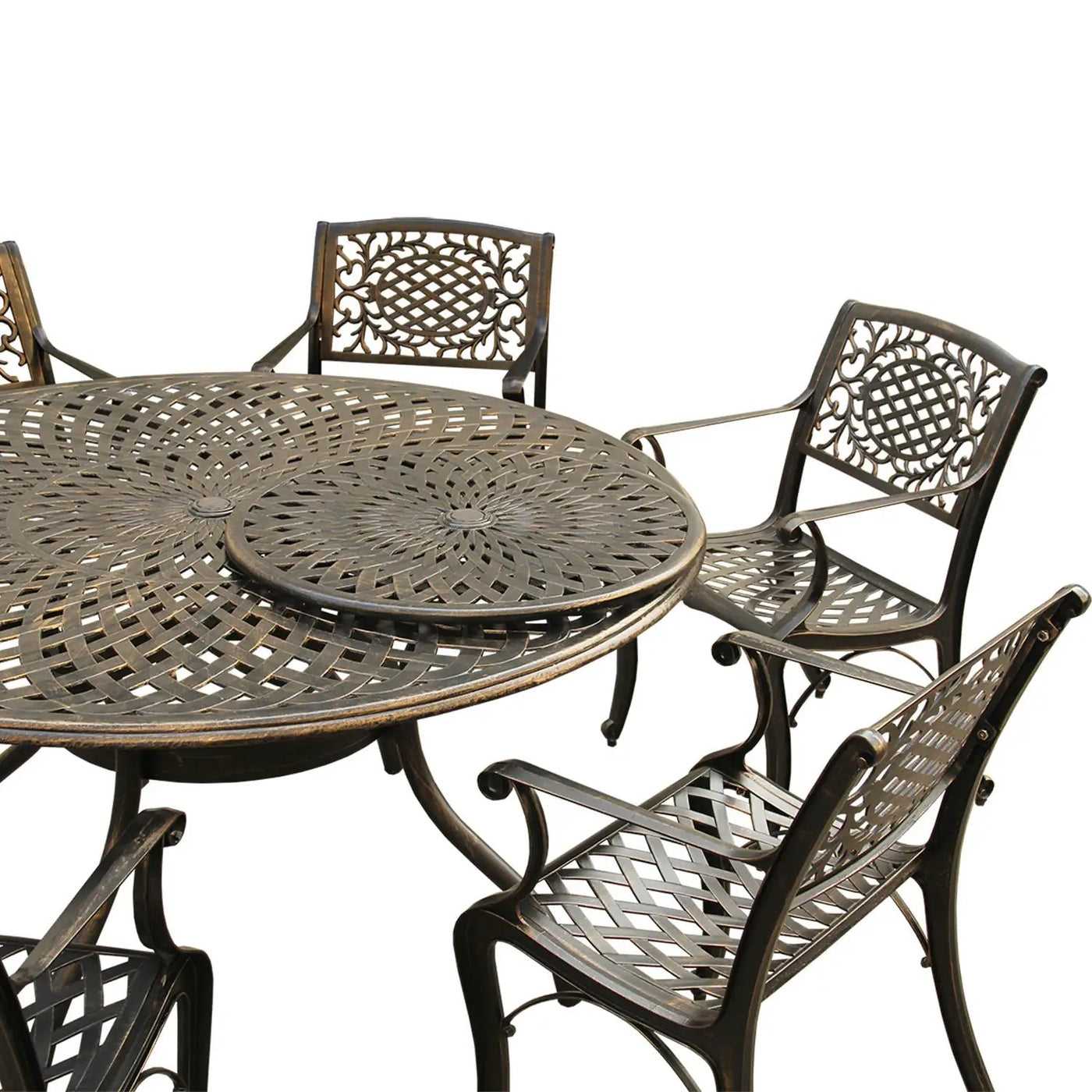 Outdoor Aluminum 7pc Round Patio Dining Set with Lazy Susan, Six Chairs by Sharicks